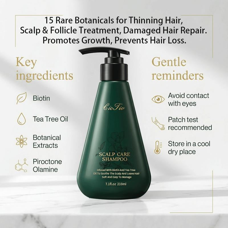 Scalp Care Shampoo with 15 Rare Botanical Extracts, Deep Cleanses Hair Follicles, Gently Nourishes Scalp, Promotes Hair Growth, Strengthens Strands, Hair Loss Treatment for Thinning Hair, Unisex Hair & Scalp Care Essence, Controls Oil for Voluminous Lift